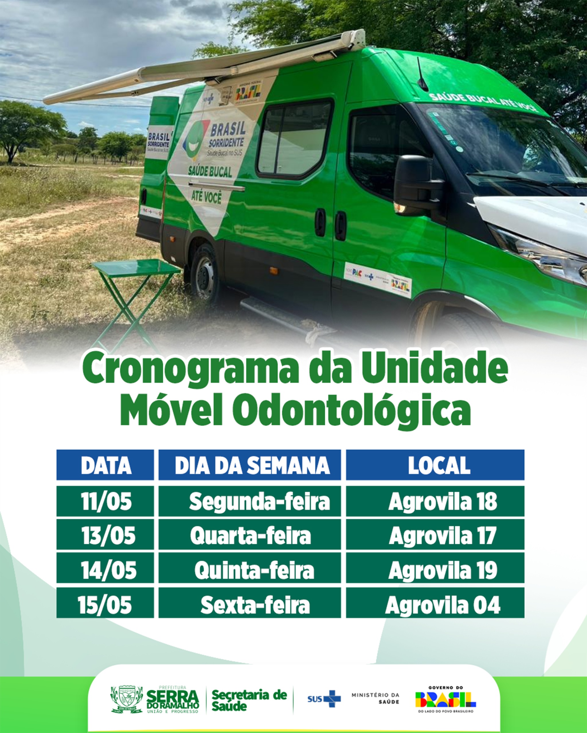 Unidade Móvel Odontológica Divulga Cronograma de Atendimentos da Semana em Serra do Ramalho