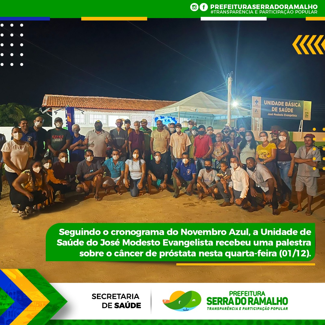 Levando informação a todos, a palestra na Unidade de Saúde deu seguimento às ações promovidas pelo município em prol da campanha do Novembro Azul e foi ministrada pela médica Edmária Costa e pelo enfermeiro Maryell Conceição e contou com a presença da líd
