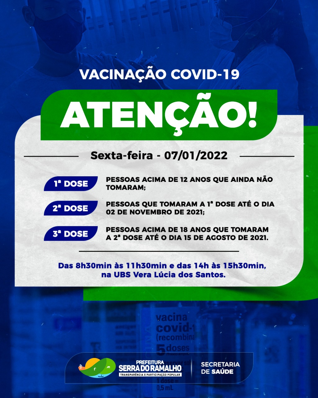 Atenção, Agrovila 09! Fique de olho na vacinação da PFIZER e CORONAVAC na UBS Vera Lúcia dos Santos que está ocorrendo HOJE (07/01)!