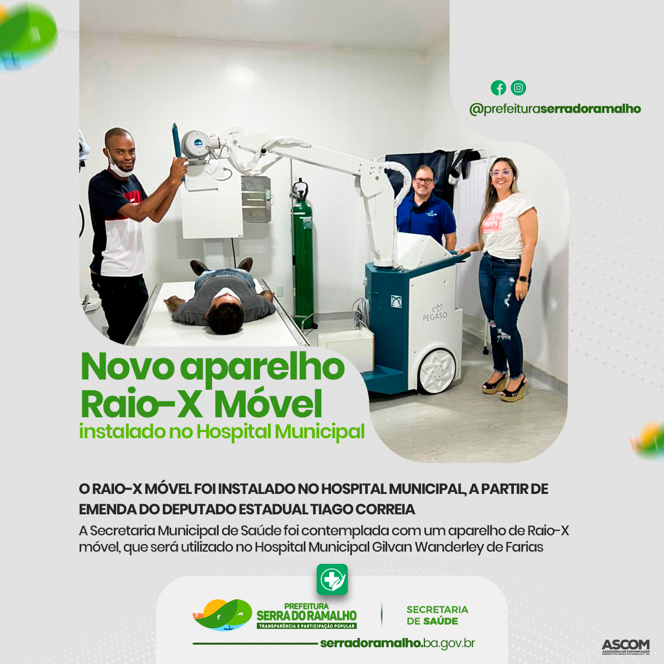 Novo aparelho de Raio-X móvel digital foi instalado no Hospital Municipal Gilvan Wanderley de Farias, a partir de emenda do Deputado Tiago Correia