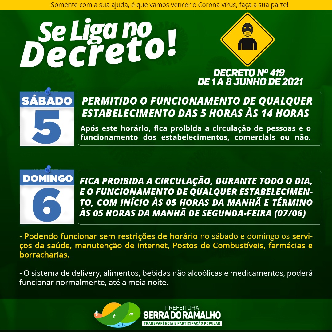 Decreto nº 419 de 01 à 08 de junho de 2021.