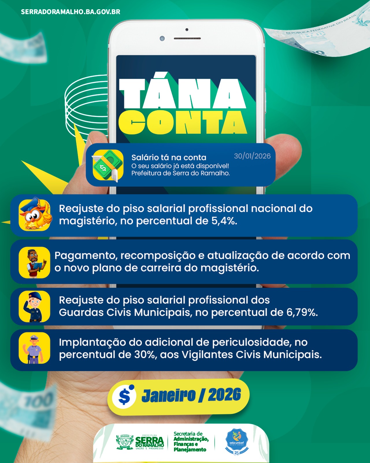 Salário tá na conta