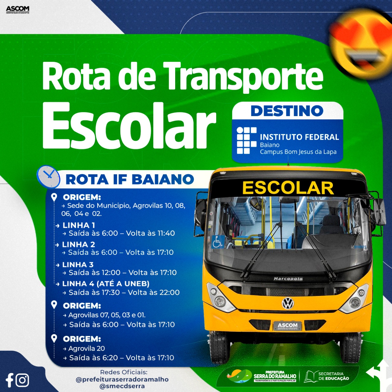 Atenção, estudantes do IF Baiano que moram em Serra do Ramalho!