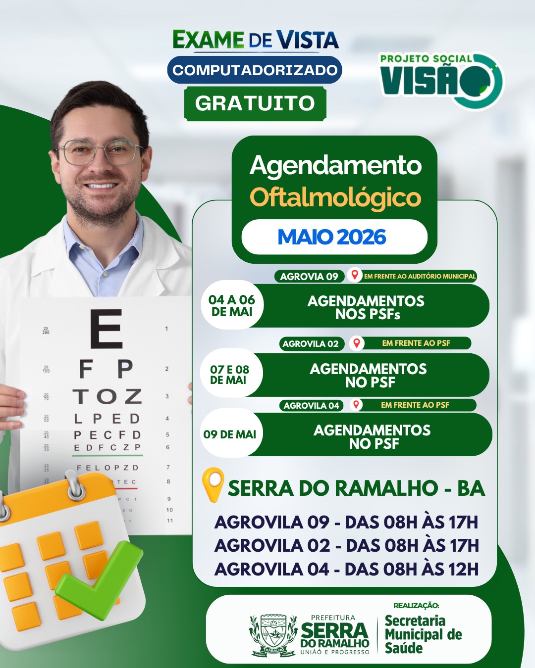 Atendimentos de Exames de Vista Gratuitos já Estão em Andamento em Serra do Ramalho