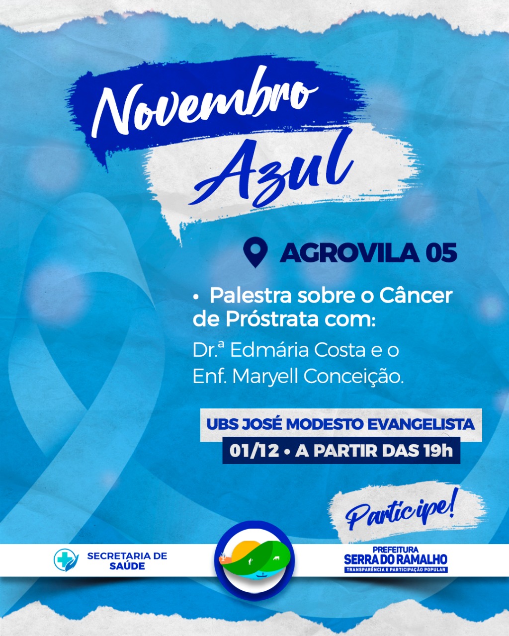 Atenção Agrovila 05! ⚠️ A Secretaria de Saúde convida todos os homens da Agrovila para uma Palestra sobre o Câncer de Próstata.