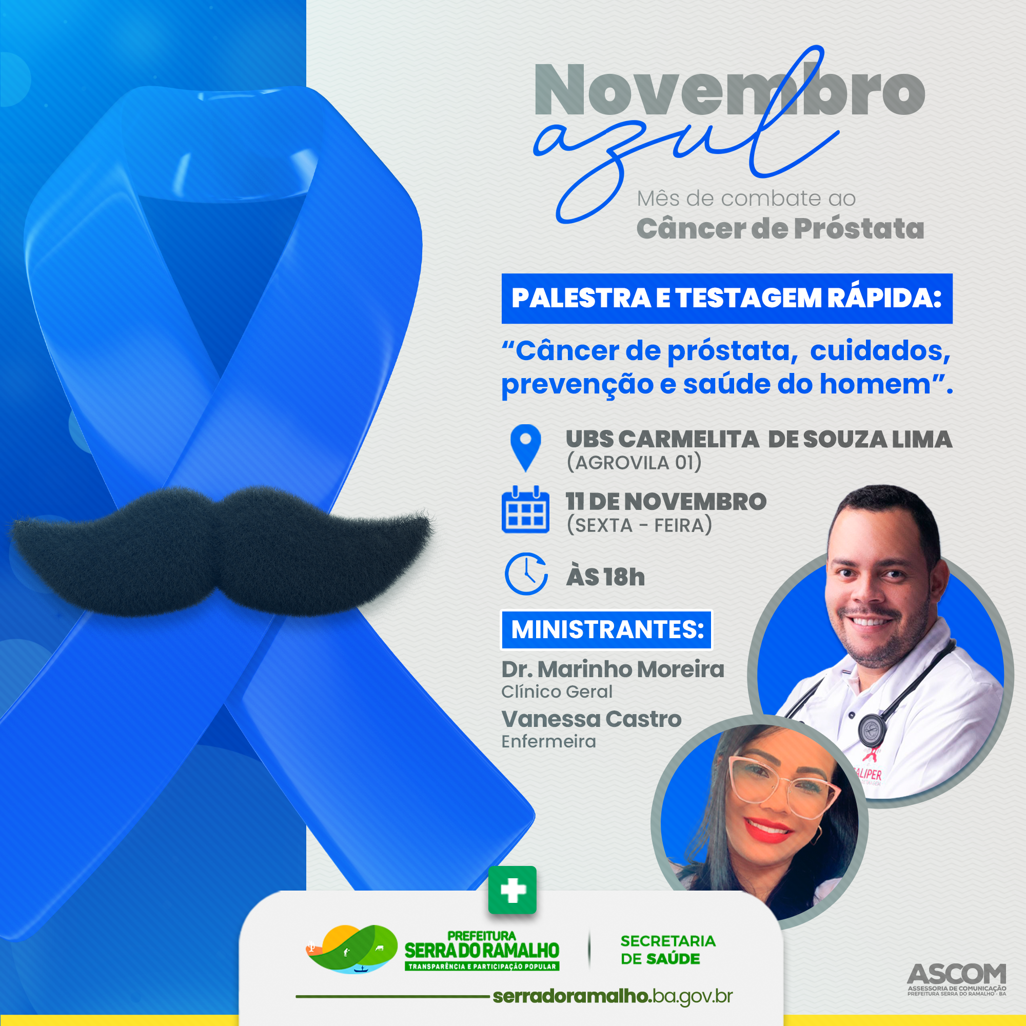 Atenção, Agrovila 01: chegou a Campanha Novembro Azul, o mês do combate ao câncer de próstata!