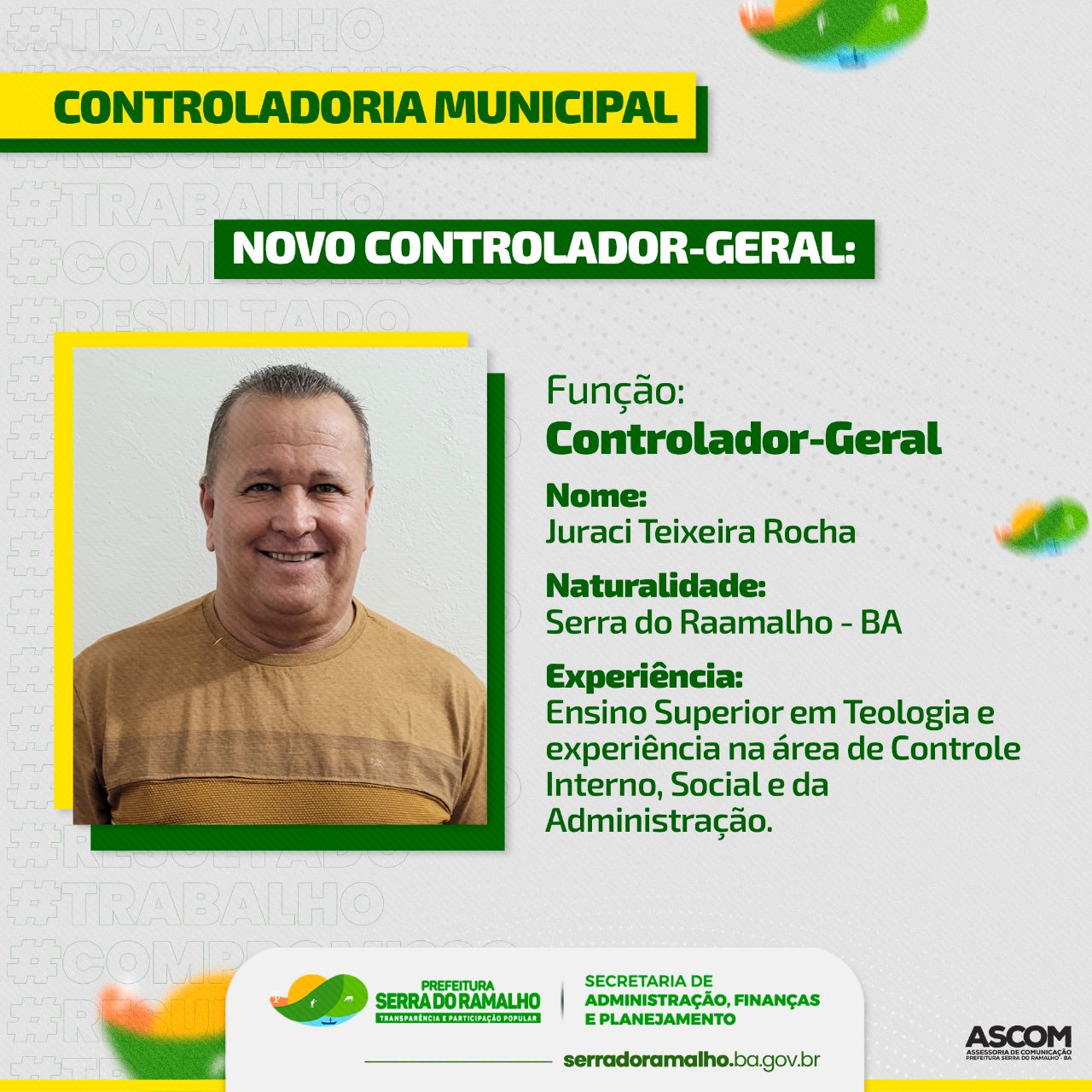 Novo controlador geral do município a partir de 2023