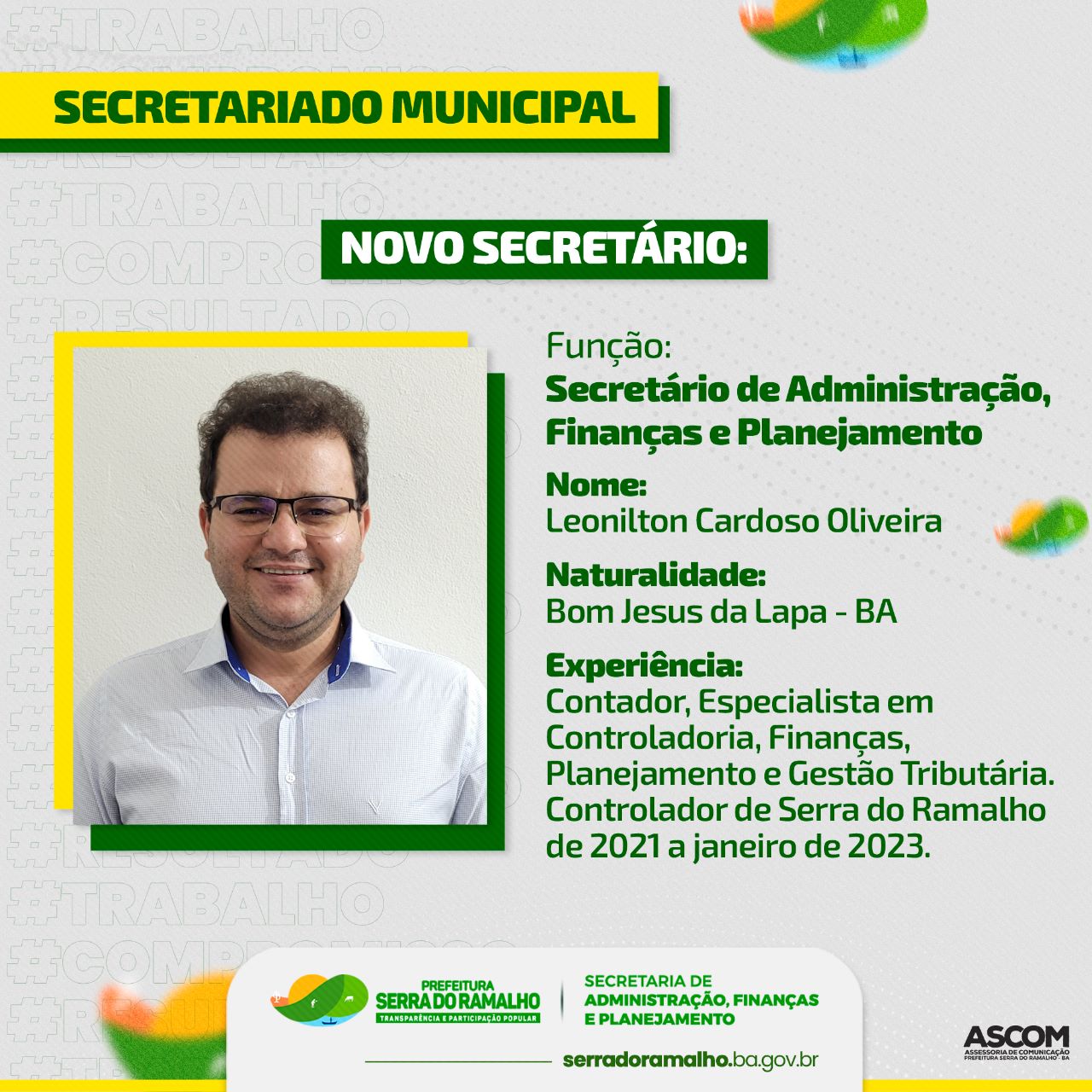 Novo Secretário de Administração do município a partir de 2023