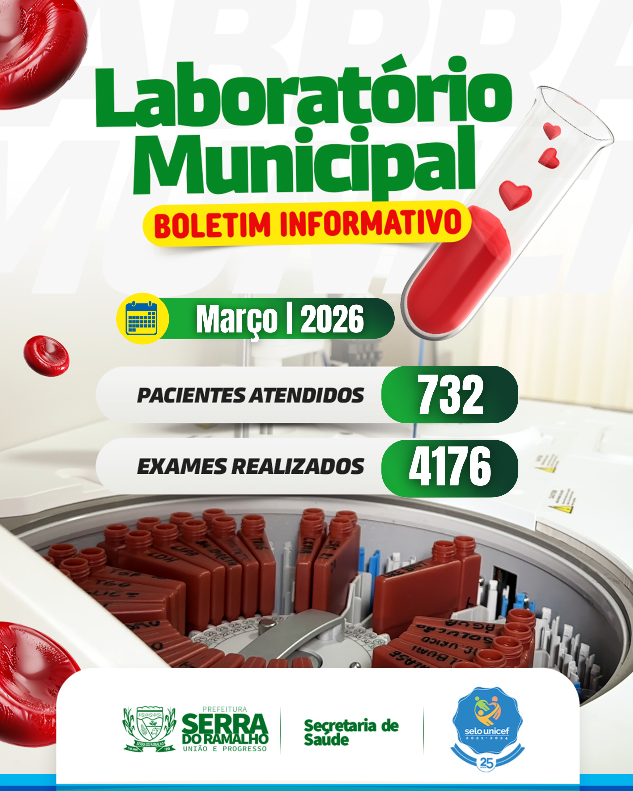 Laboratório Municipal Registra Mais de 4 mil Exames Realizados em Março de 2026