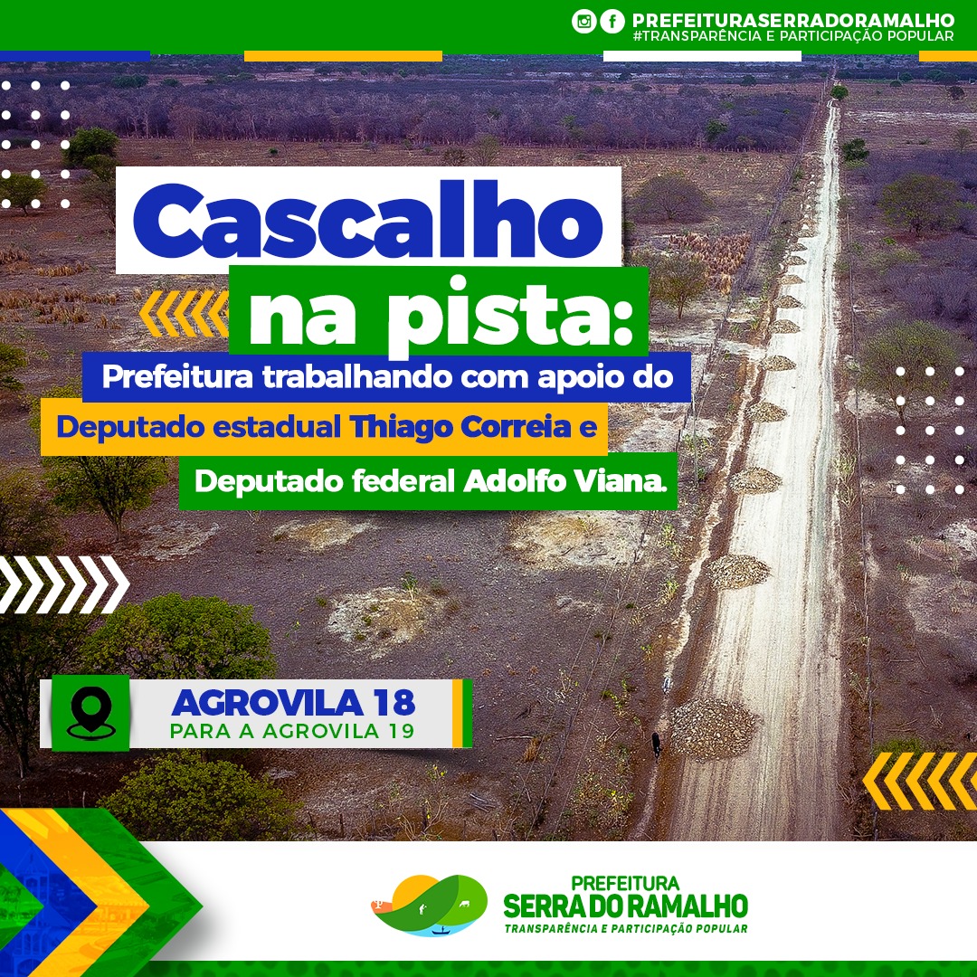 Com o apoio do Deputado Federal @adolfovianaoficial e Deputado Estadual @tiagocorreiaoficial, a Prefeitura Municipal de Serra do Ramalho através da Secretaria de Obras iniciou o processo de cascalhamento da agrovila 18 à agrovila 19.