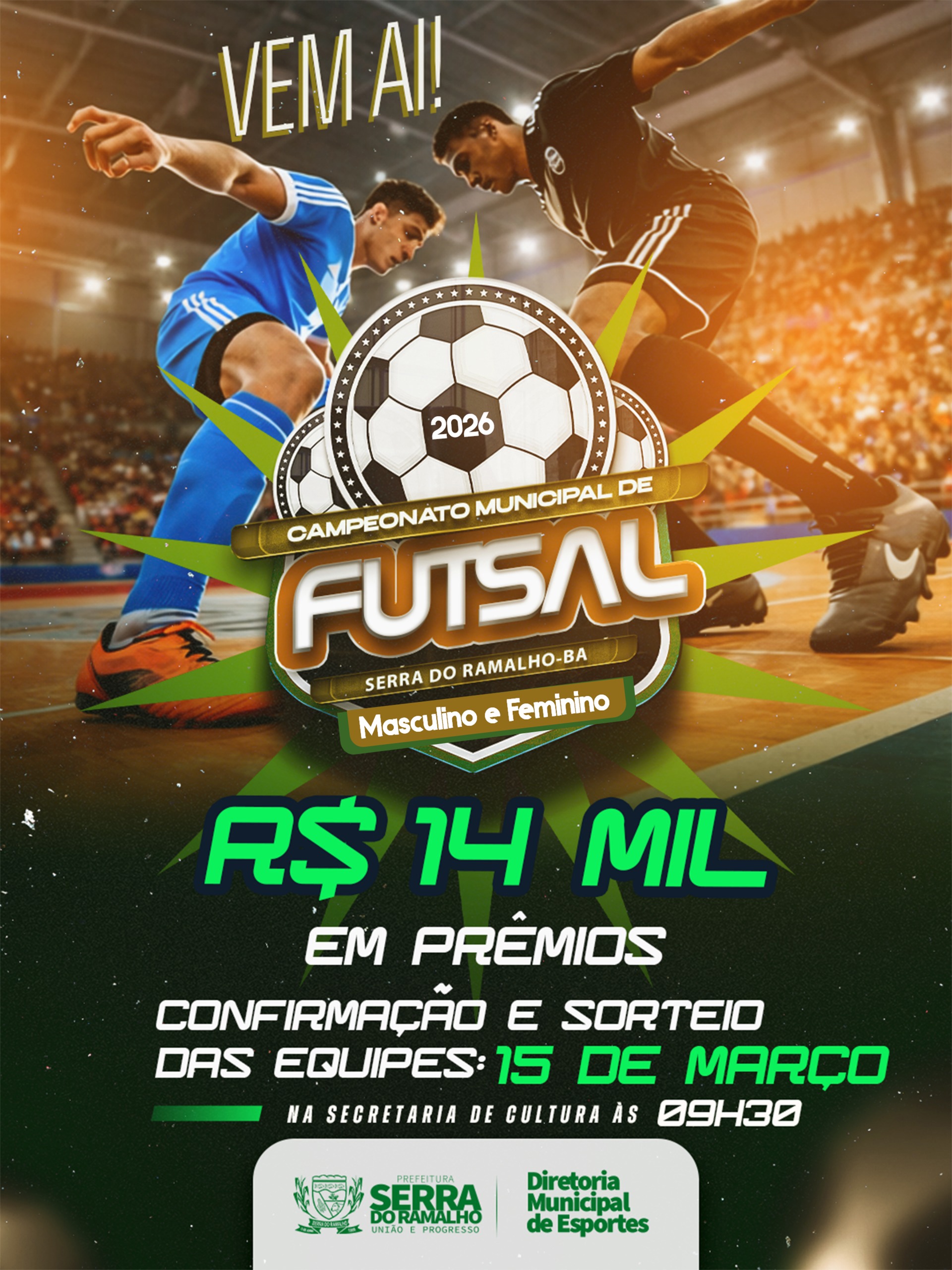 Campeonato Municipal de Futsal 2026 Terá R$ 14 Mil em Premiações