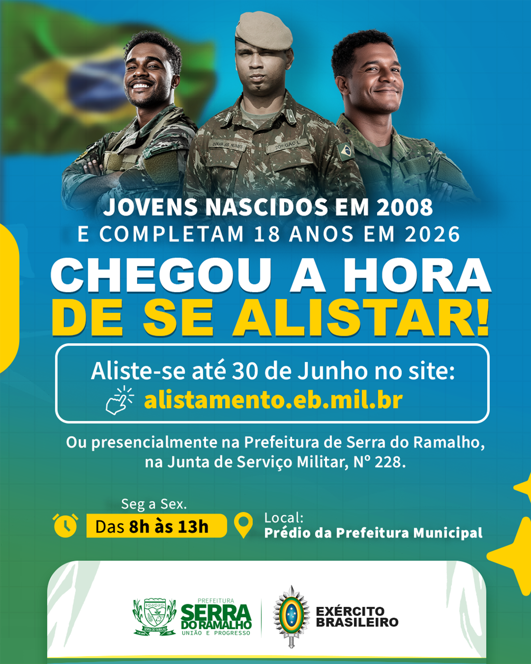 ALISTAMENTO MILITAR 2026 - Prazo aberto para jovens que completam 18 anos em 2026