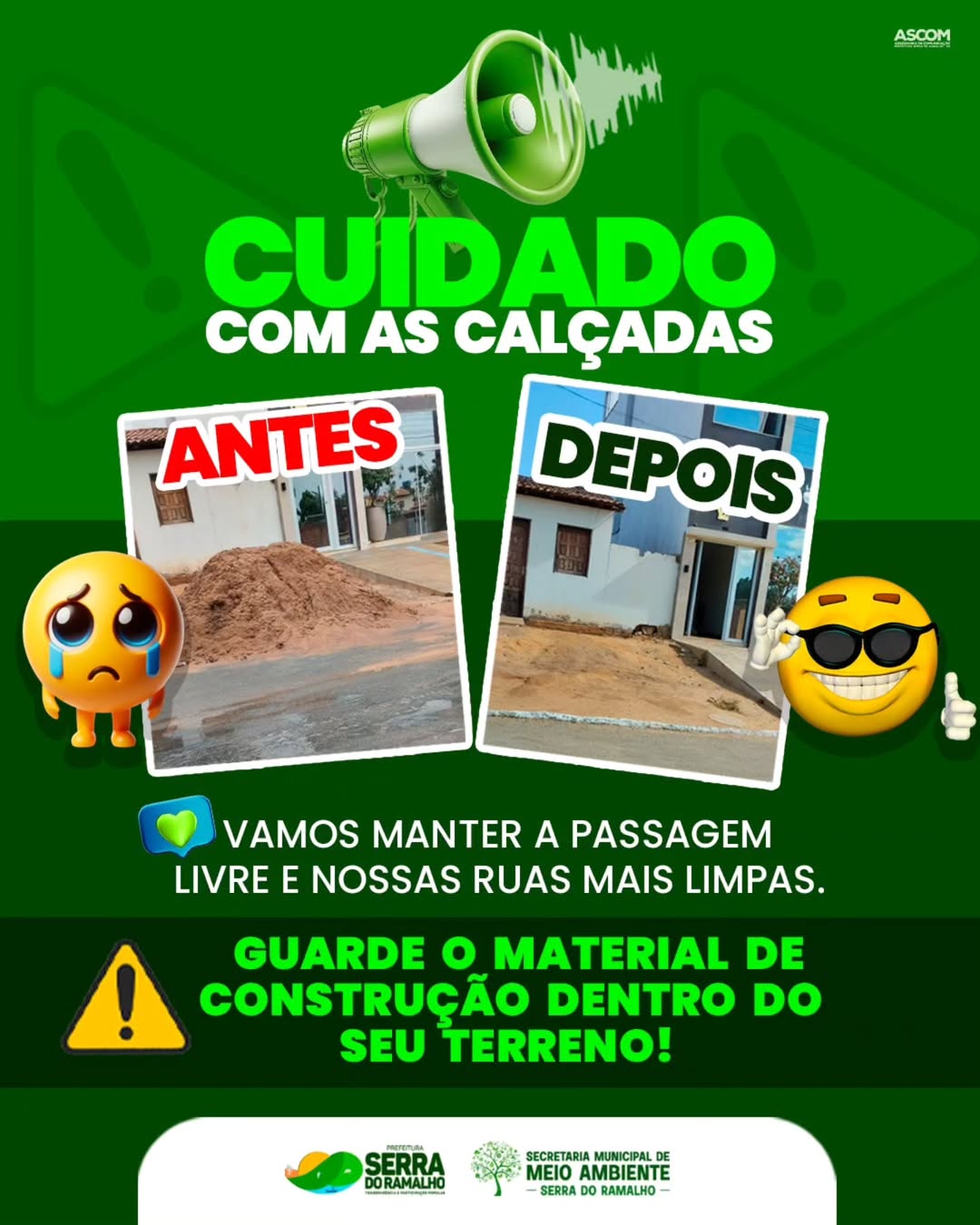 Mantenha as Calçadas do nosso município livre de materiais de construção