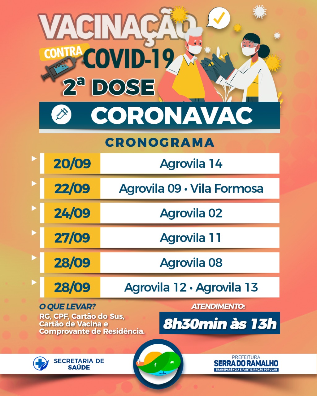 Atenção ao Cronograma de Vacinação da Segunda Dose nas comunidades de Serra do Ramalho!