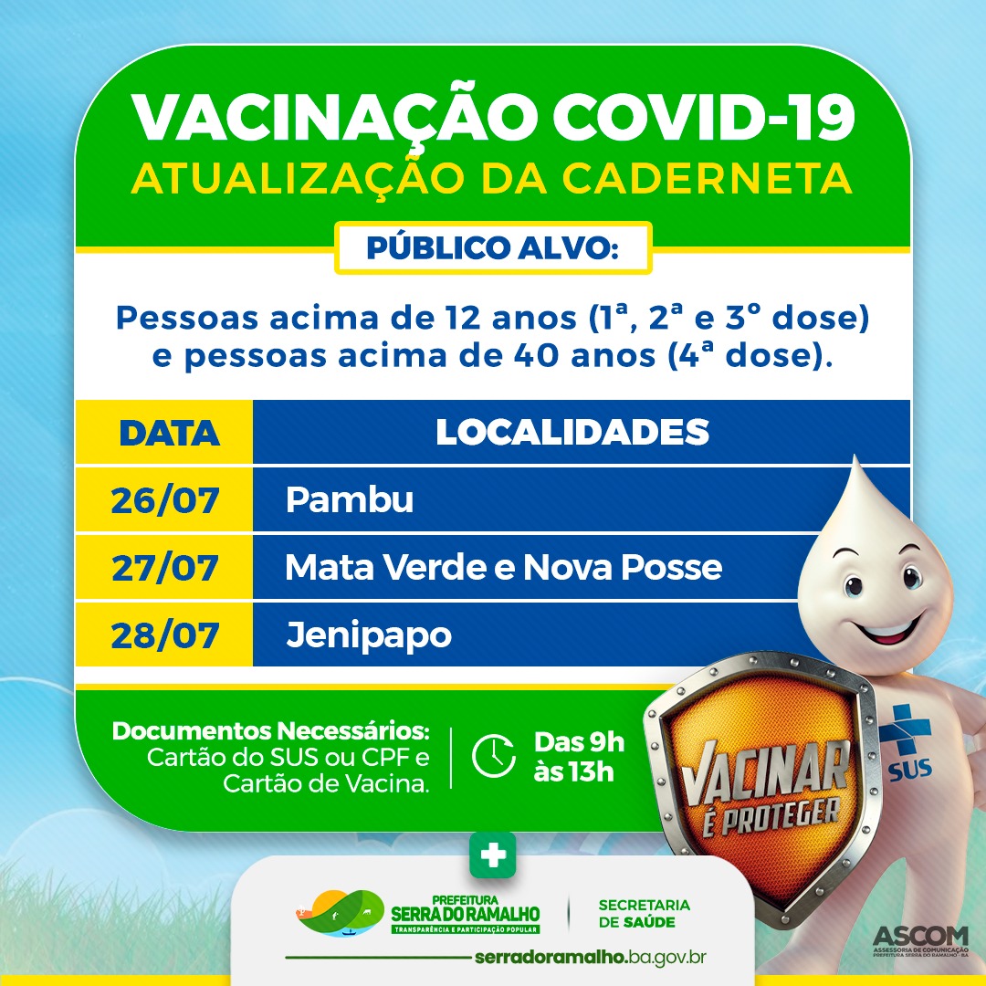 A ação é destinada a pessoas acima de 12 anos (1ª, 2ª e 3ª dose), e pessoas acima de 40 anos (4ª dose).