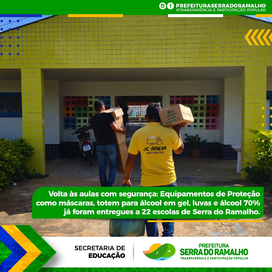 Dando continuidade ao trabalho comprometido com um processo educacional de qualidade e com a volta às aulas em segurança, já foram entregues às escolas de Serra do Ramalho kits de prevenção ao contágio da Covid-19.