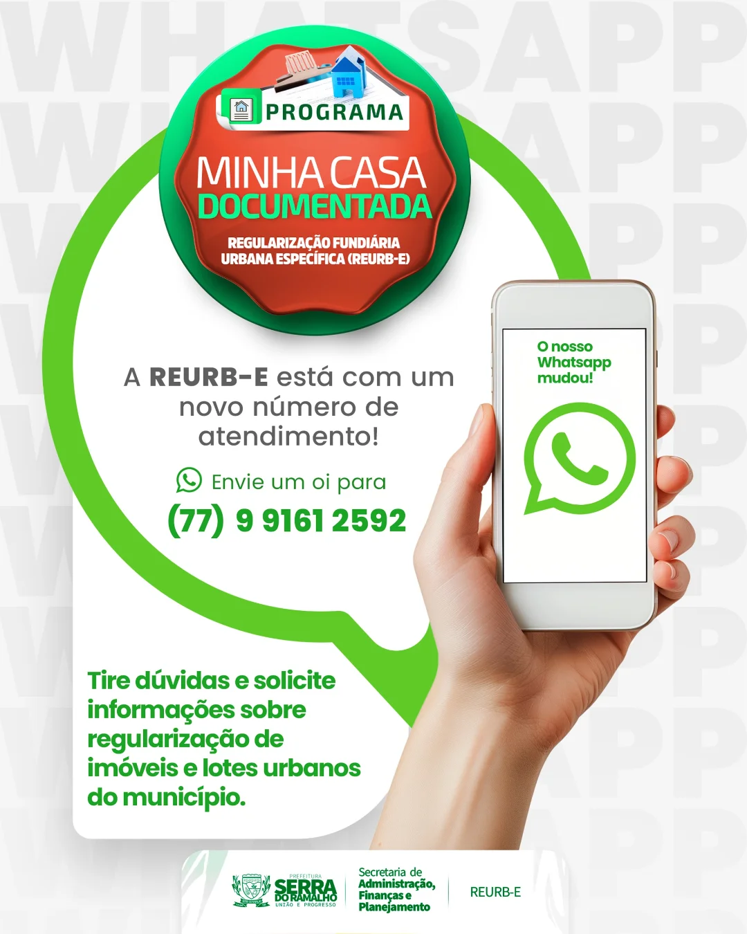 Novo número de atendimento da REURB-E!