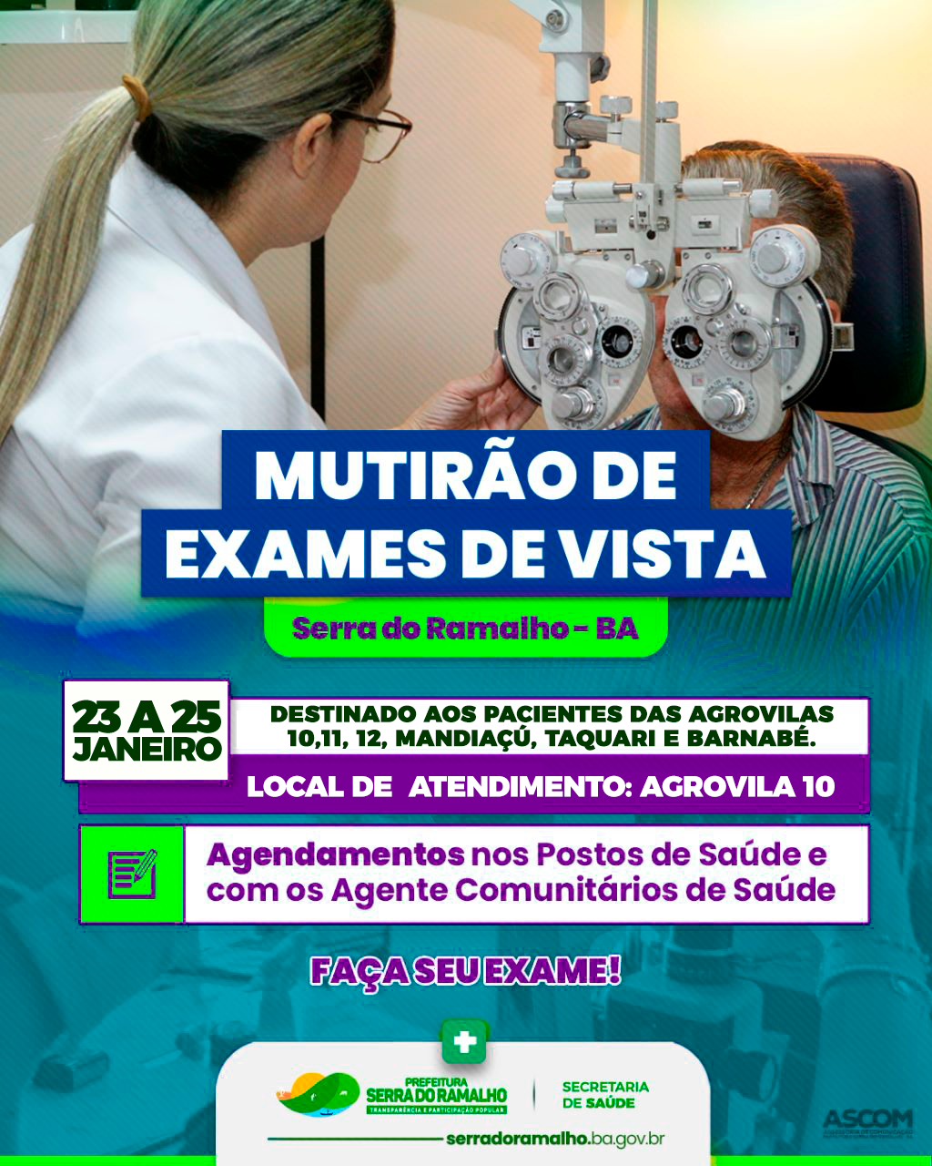 Mutirão de exames de vista estará na Agrovila 10