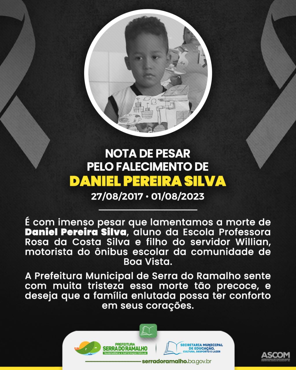 Nota de pesar pelo falecimento de Daniel Pereira Silva