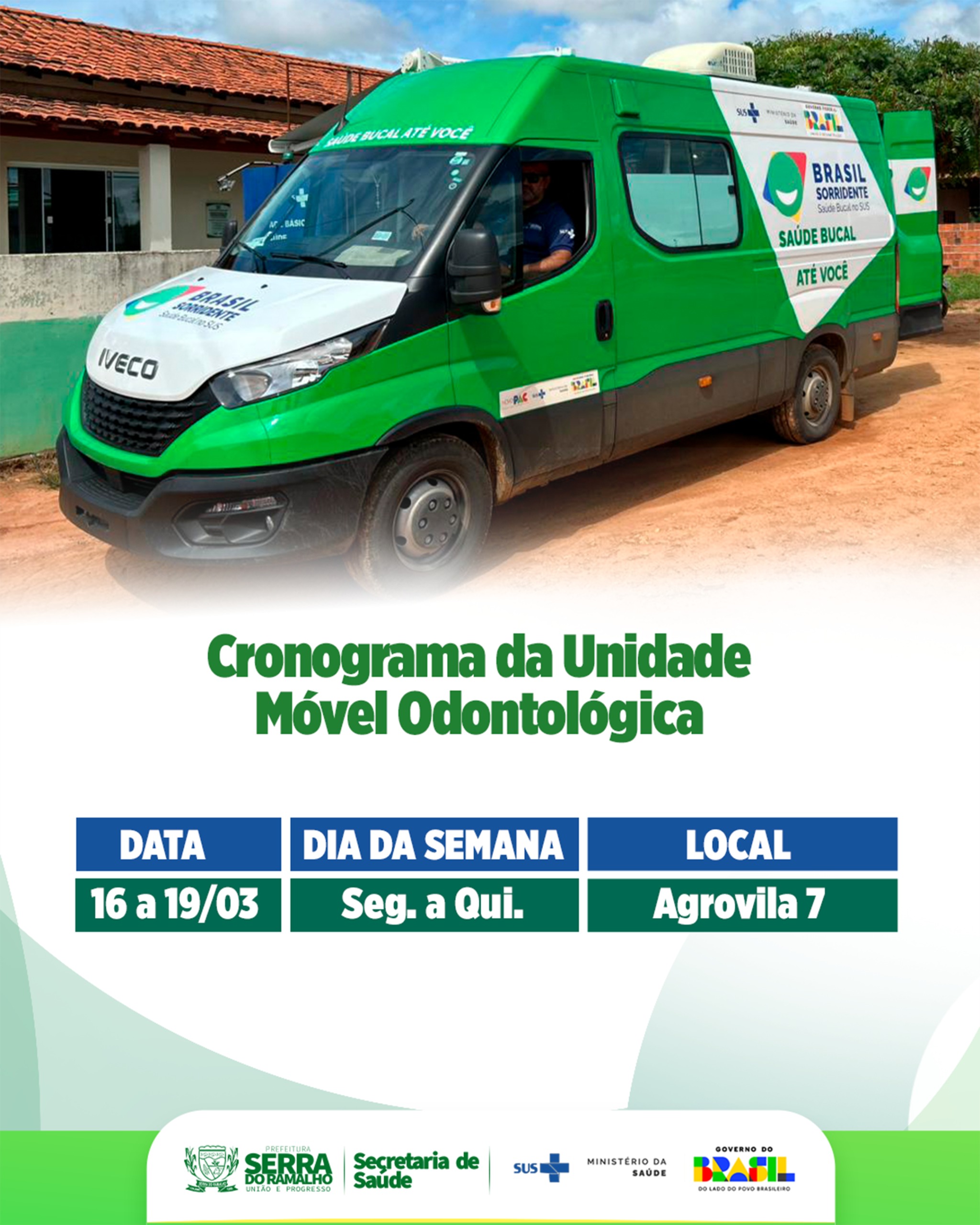 Unidade Móvel Odontológica Realiza Atendimentos na Agrovila 7 Entre os Dias 16 e 19 de Março