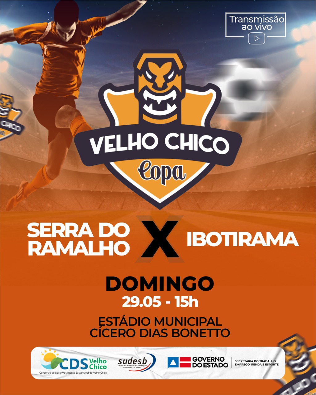 Neste domingo, dia 29/05, a partir das 15h, a seleção de futebol de Serra do Ramalho irá enfrentar a seleção de Ibotirama!