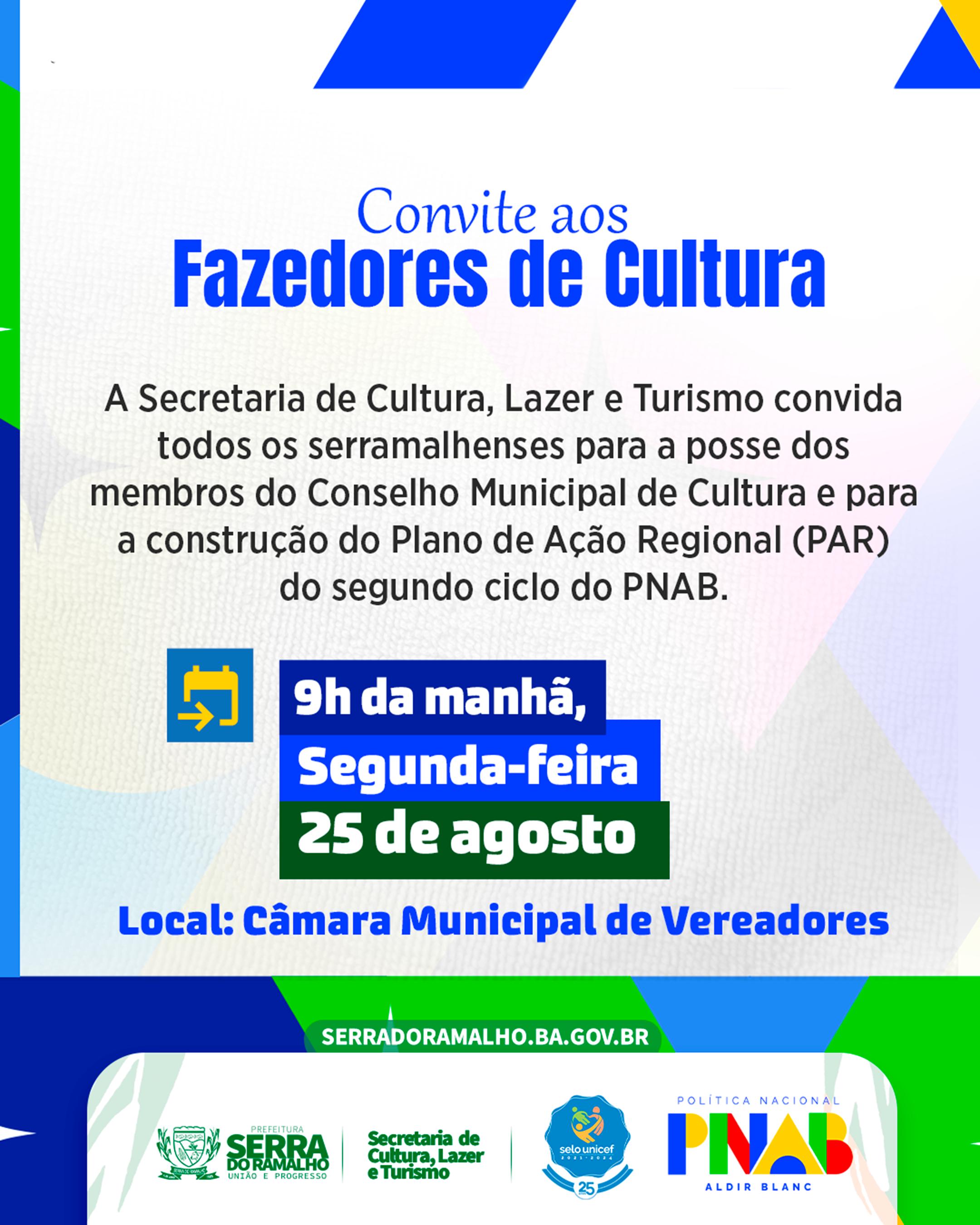 Convite aos Fazedores de Cultura Posse do Conselho Municipal