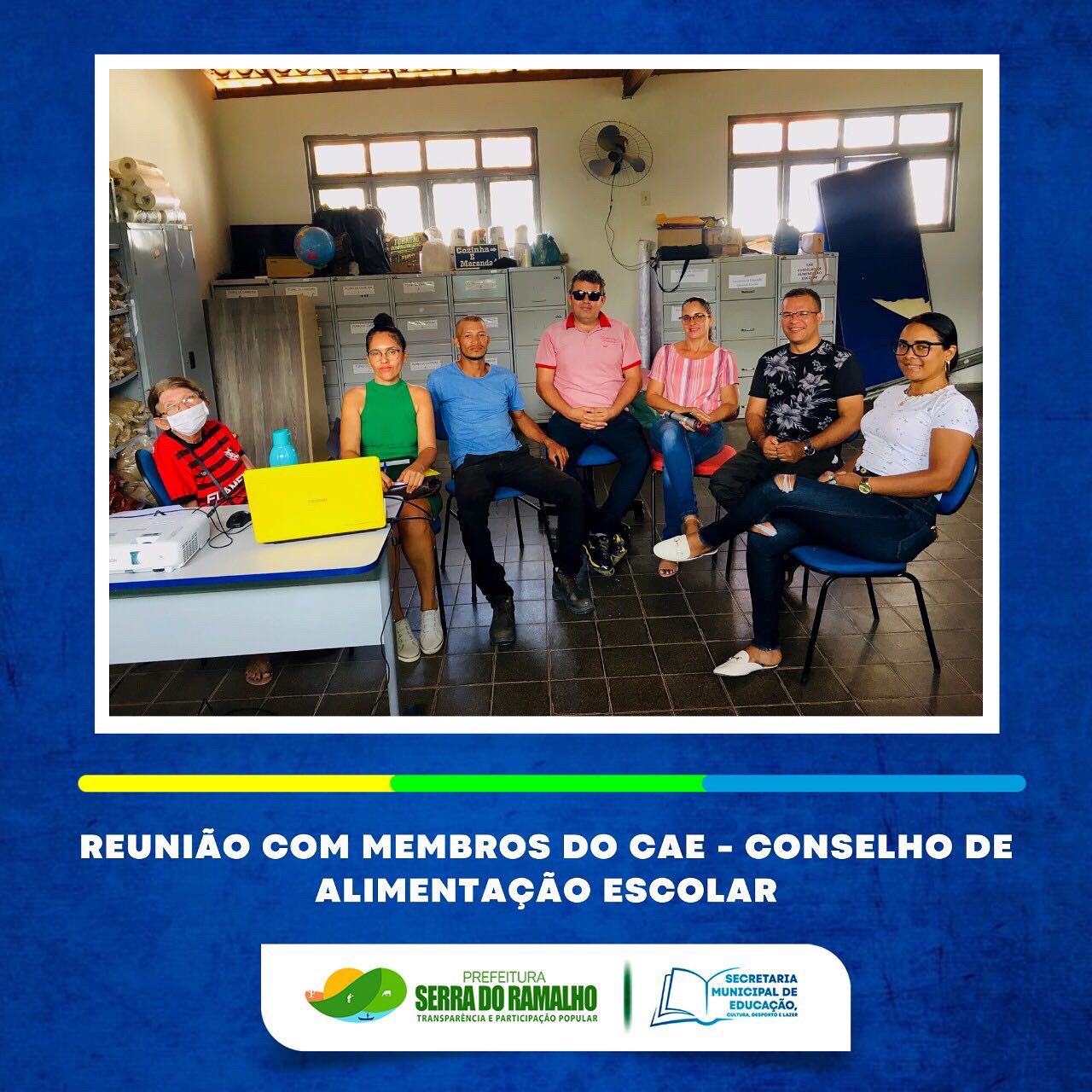 Aconteceu na manhã dessa terça-feira (17/05) uma reunião com os membros do CAE - Conselho de Alimentação Escolar, para analisarem e emitirem o parecer acerca do exercício financeiro do ano de 2021 no tocante a aplicação dos recursos adquiridos na aquisiçã