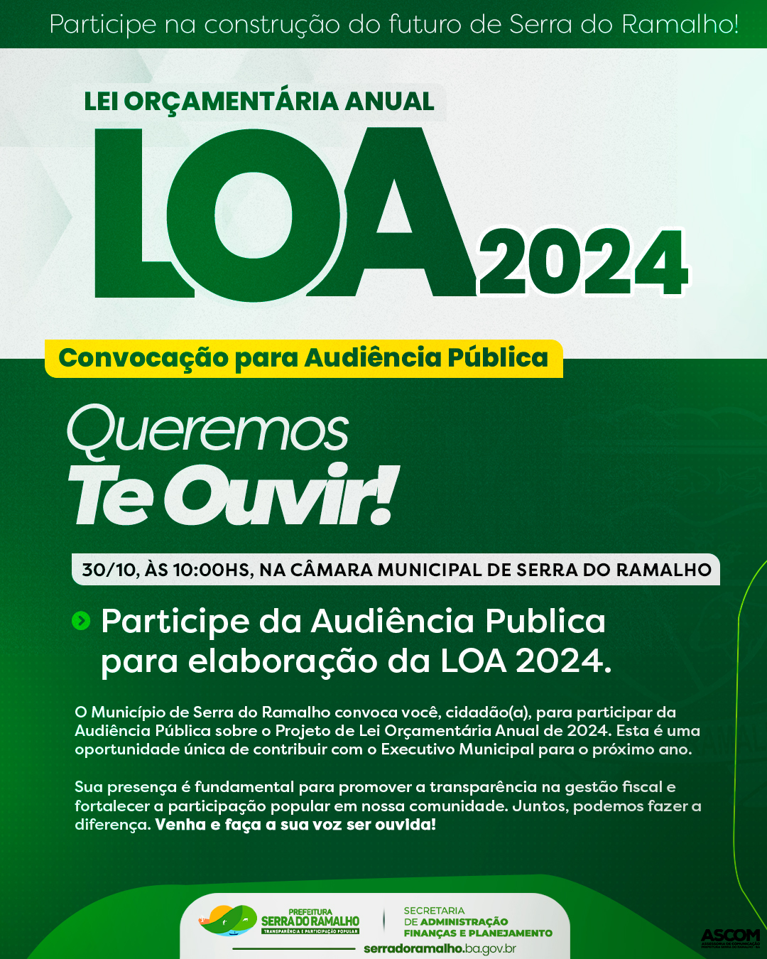 Convocação para Audiência Pública Participe na construção do futuro de Serra do Ramalho!