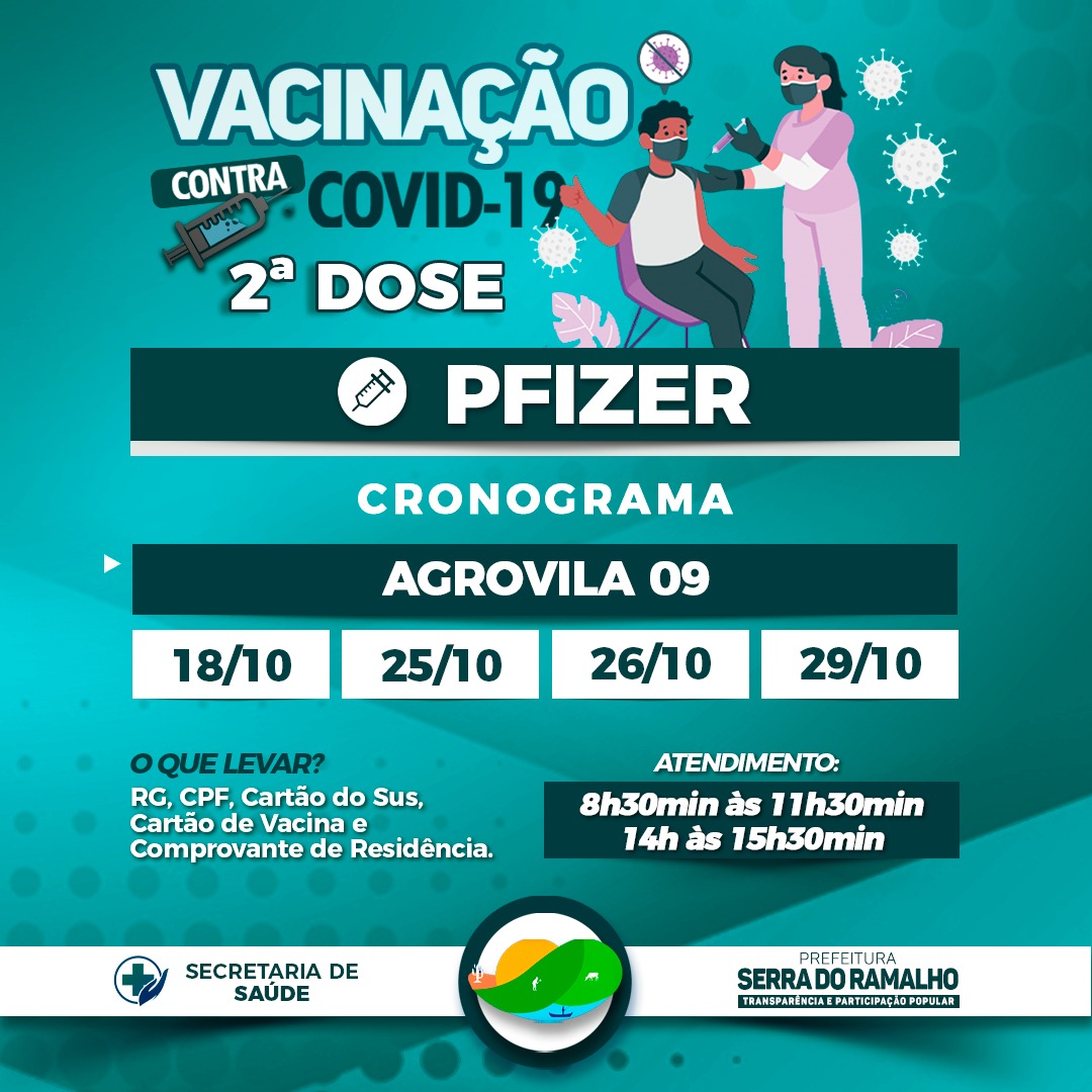 Atenção para o cronograma de vacinação para a segunda dose da PFIZER!