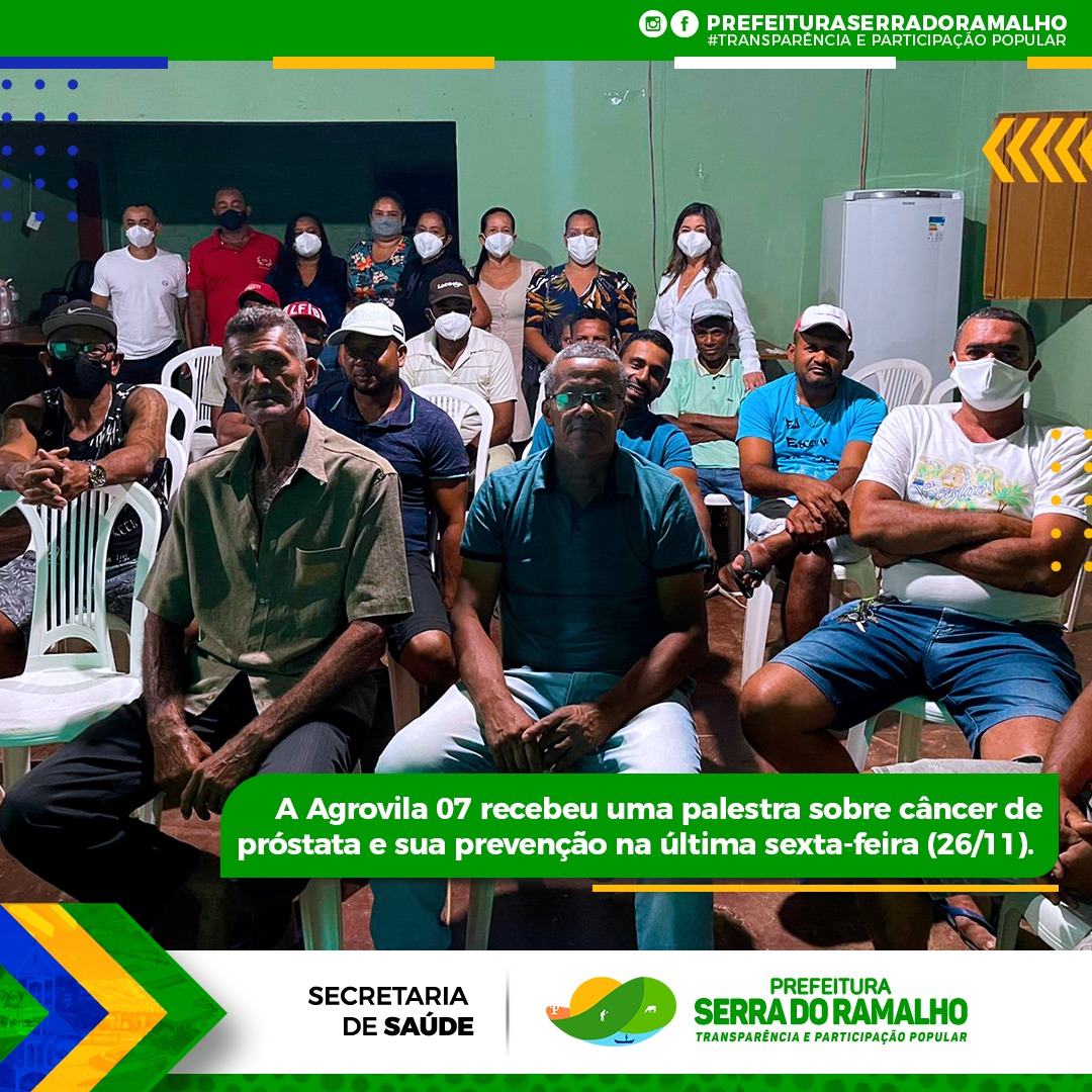 Em prol da campanha do Novembro Azul, aconteceu uma palestra sobre o câncer de próstata na Associação de Moradores da Agrovila 07, ministrada pela médica Edmária Costa e pelo enfermeiro Maryell Conceição.