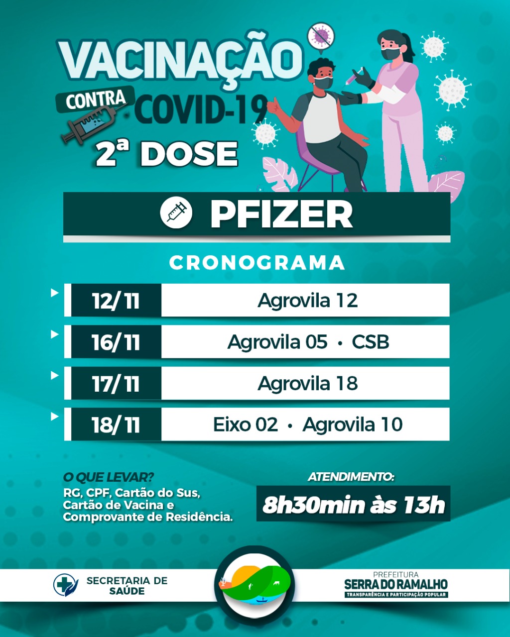 Atenção para o cronograma da vacinação da 2a dose da PFIZER!