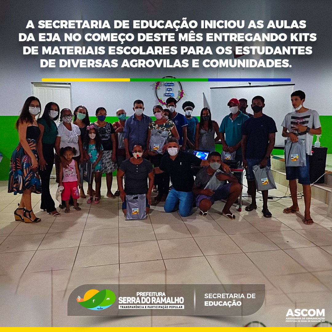 A Secretaria de Educação iniciou as aulas da EJA no começo deste mês entregando kits de materiais escolares para os estudantes de diversas agrovilas e comunidades.