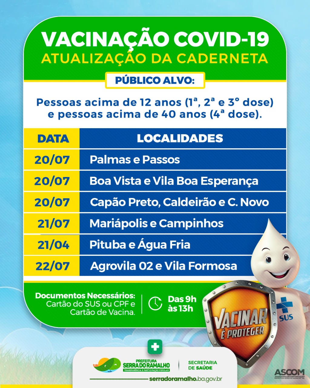 Atenção ao cronograma de vacinação contra a Covid-19!!!
