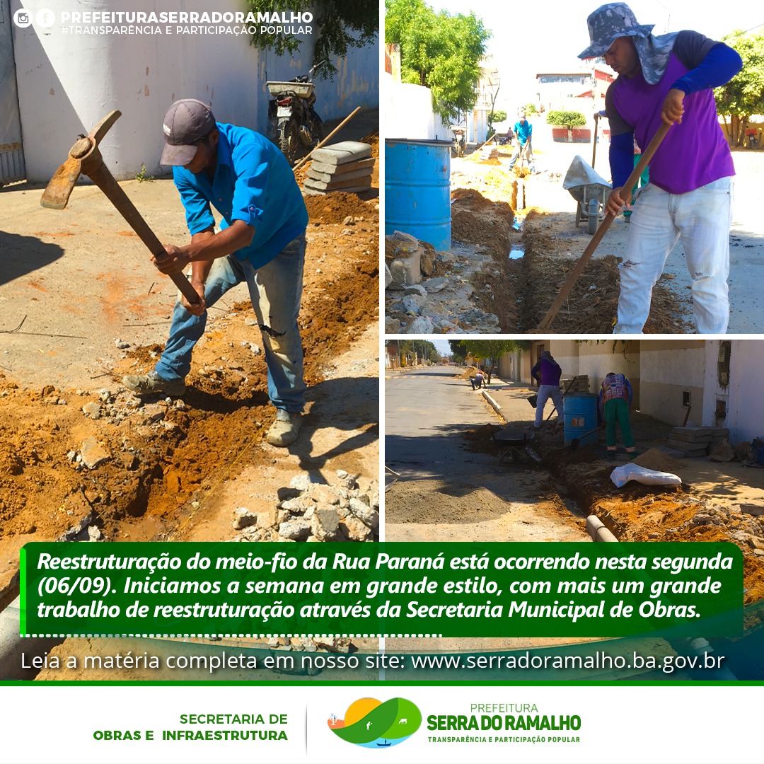Reestruturação do meio-fio da Rua Paraná (Agrovila 09) está ocorrendo hoje, segunda-feira (06/09).