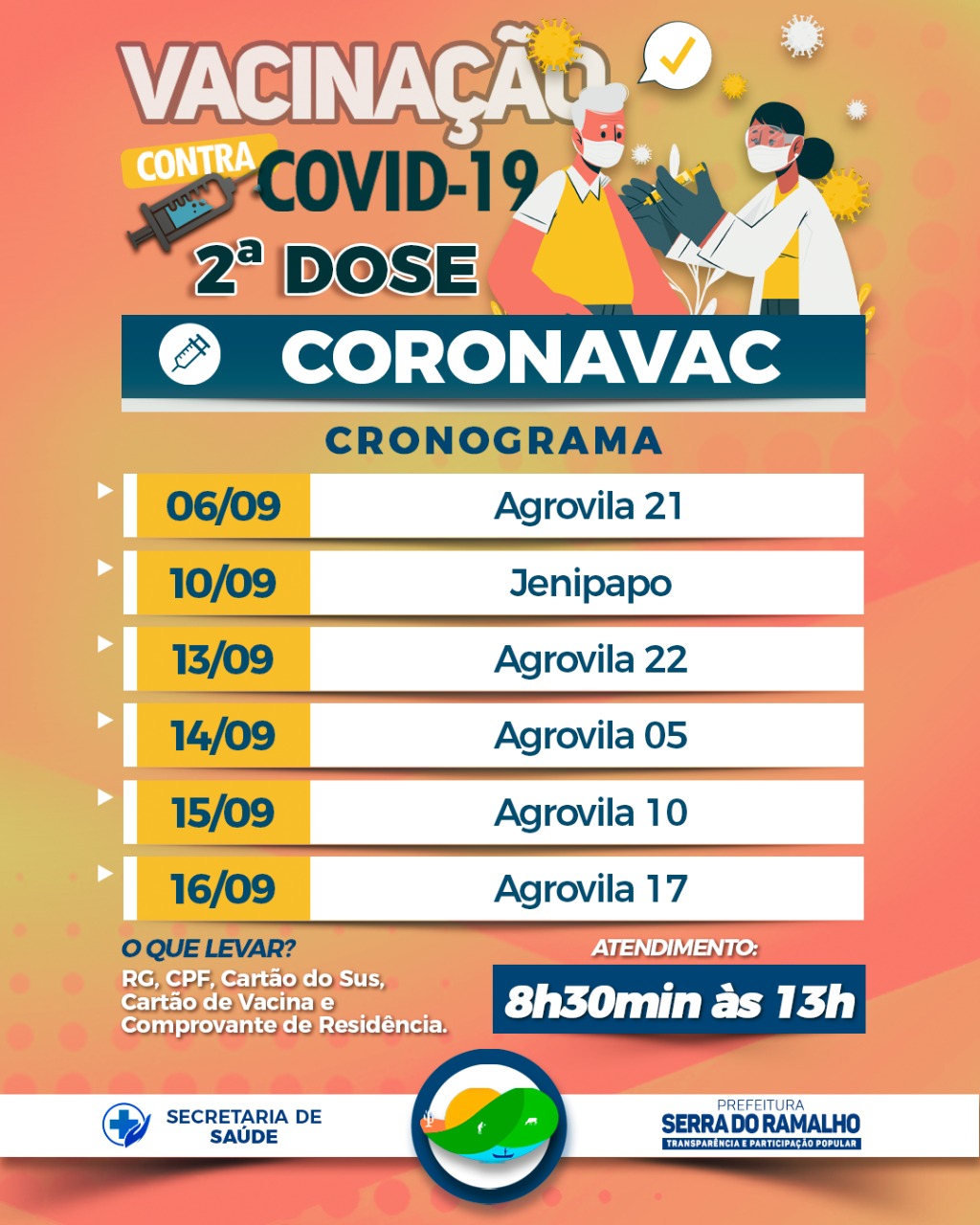 Atenção para o cronograma da vacinação da 2ª dose da CORONAVAC!