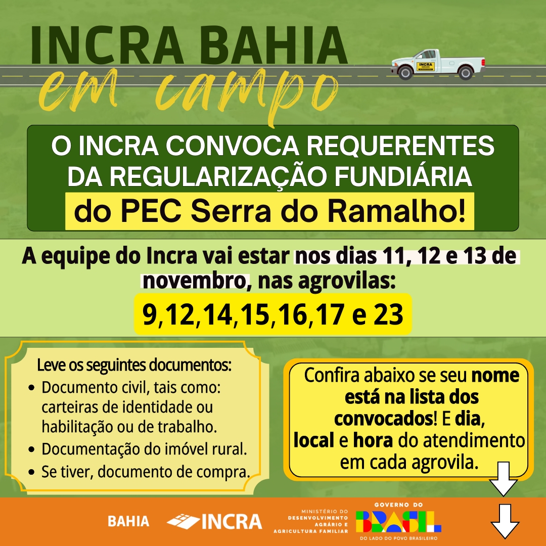 Convocação para atendimento presencial PEC Serra do Ramalho