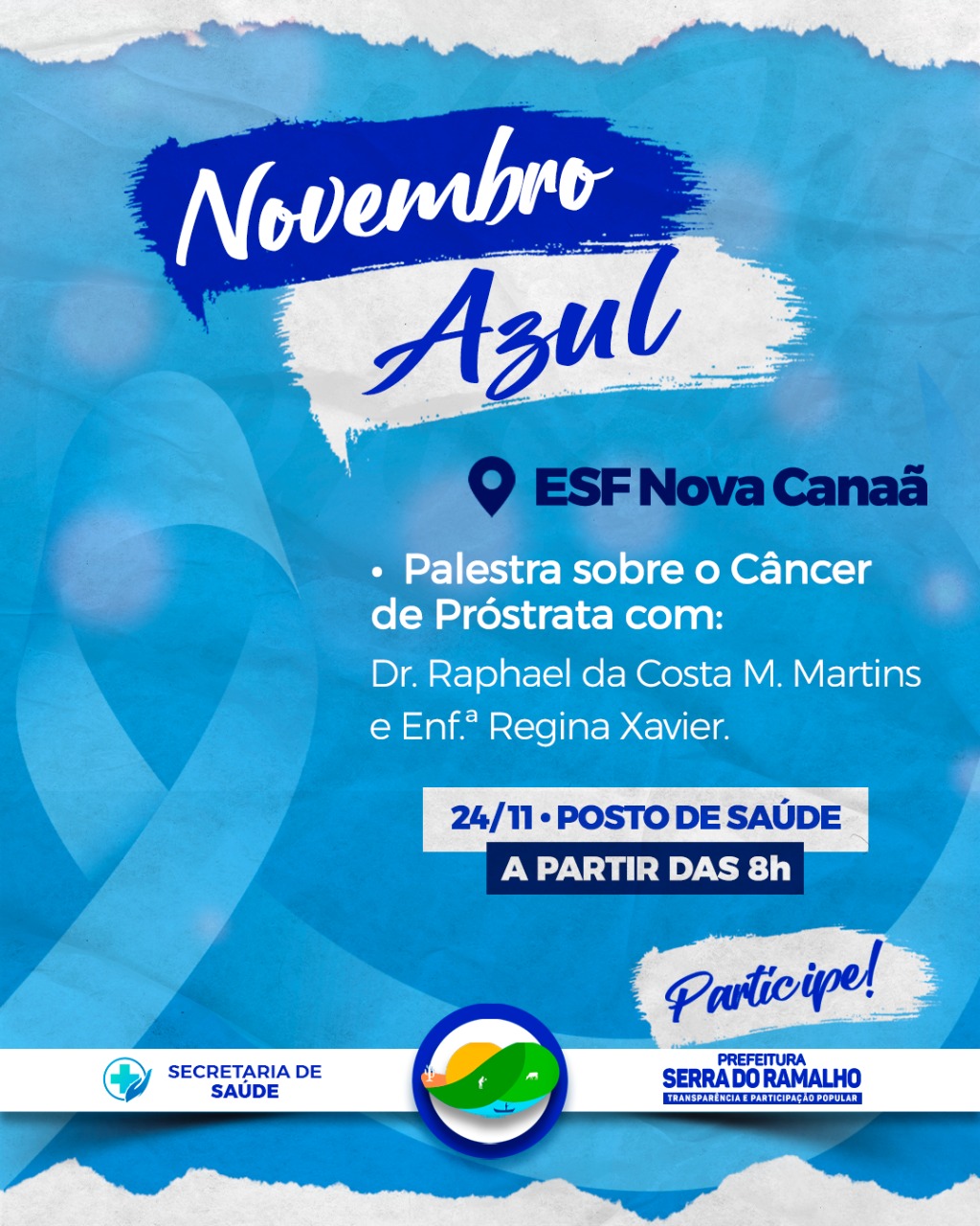 A Secretaria de Saúde convida todos os homens do município para uma Palestra sobre o Câncer de Próstata.