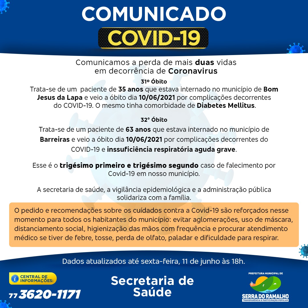 Comunicado de óbitos de Covid-19.