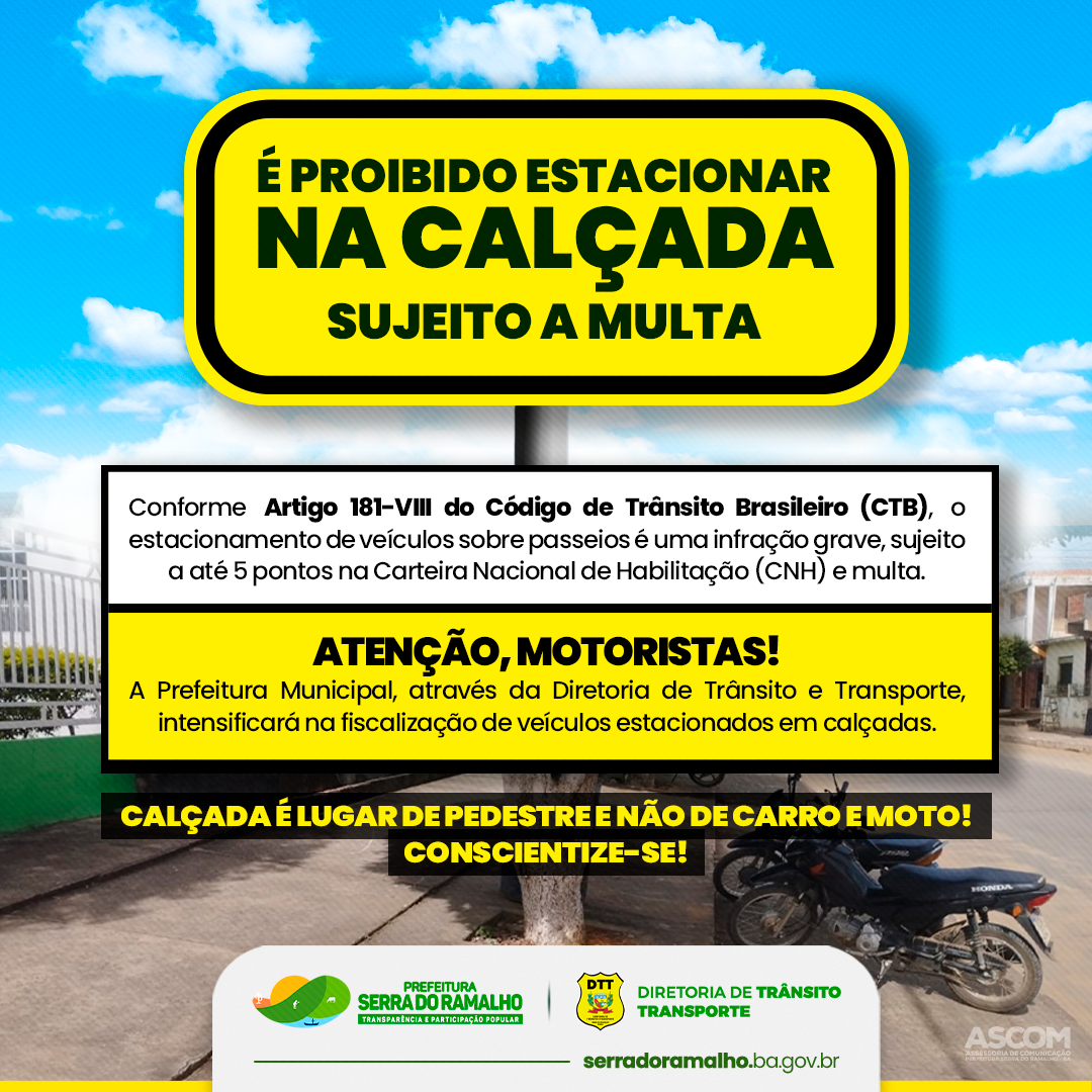 Atenção, motoristas: o estacionamento de veículos sobre calçadas é uma infração grave!