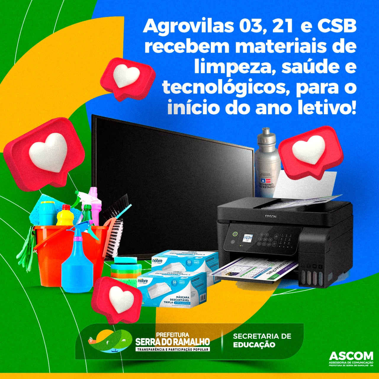 Agrovilas 03, 21 e CSB recebem materiais de limpeza, saúde e tecnológicos para início do ano letivo
