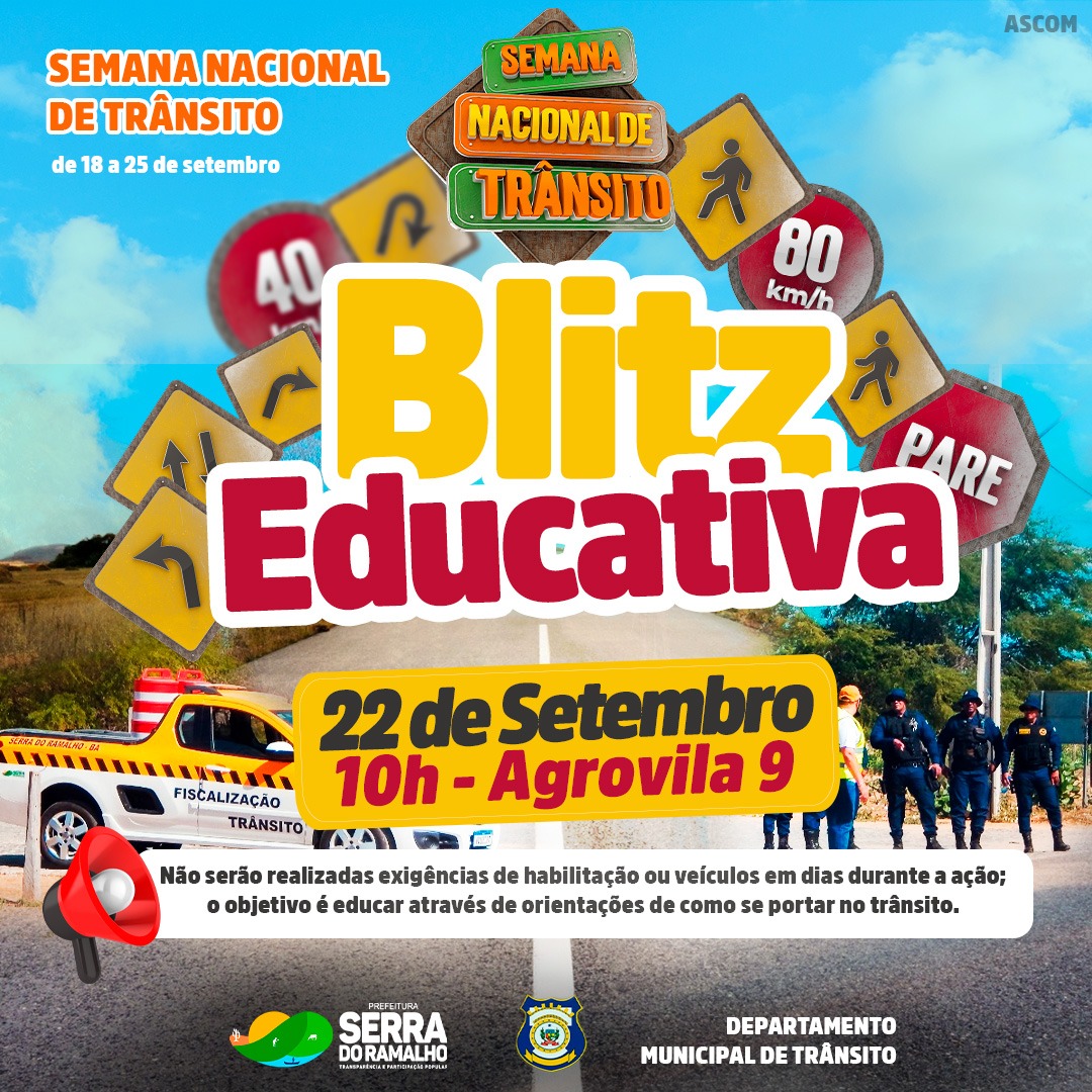 Atenção, Serra do Ramalho! Nesta quinta (22/09), será realizada mais uma Blitz Educativa dentro da nossa sede...