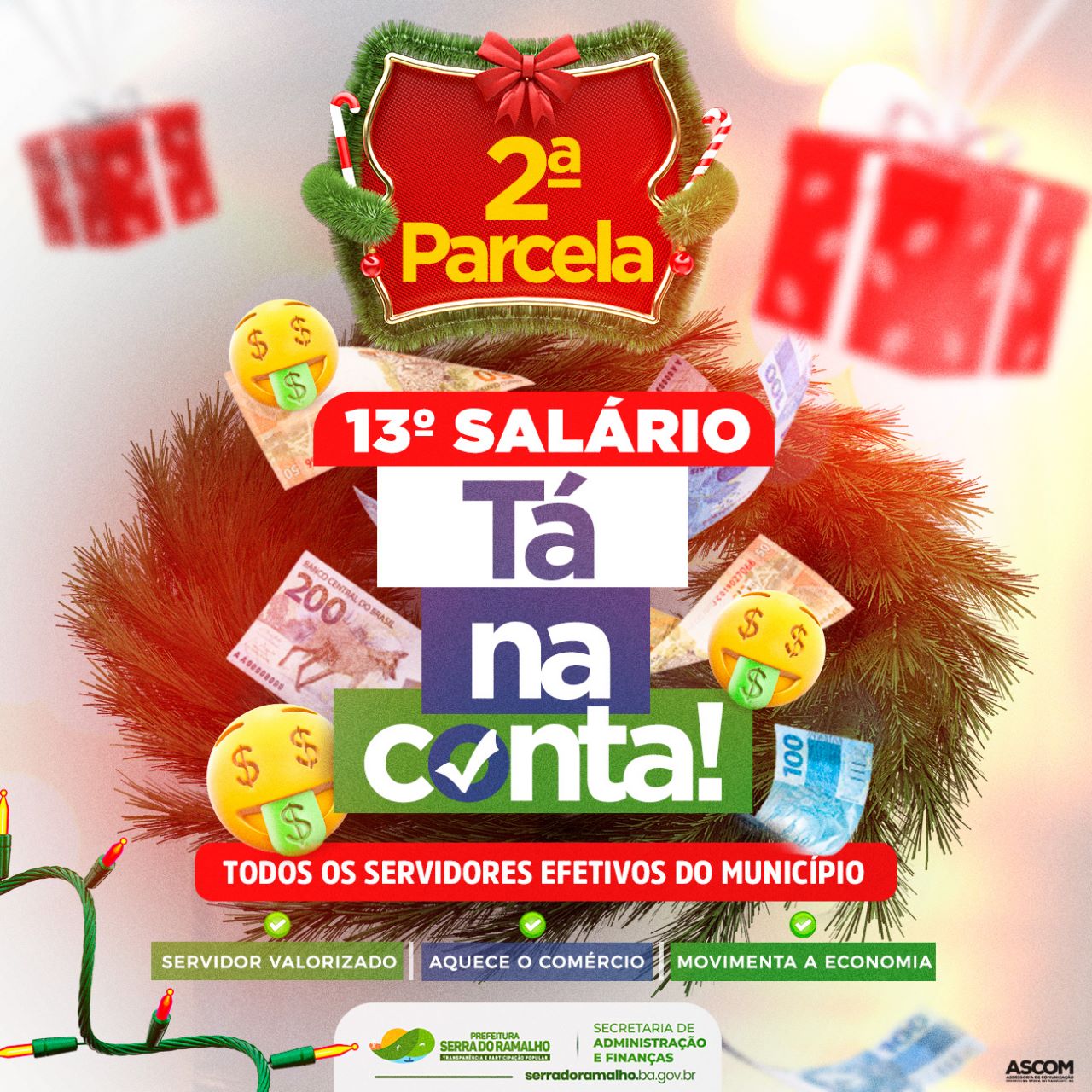 Atenção servidores efetivos do município: a segunda parcela do 13° salário tá na conta!!!