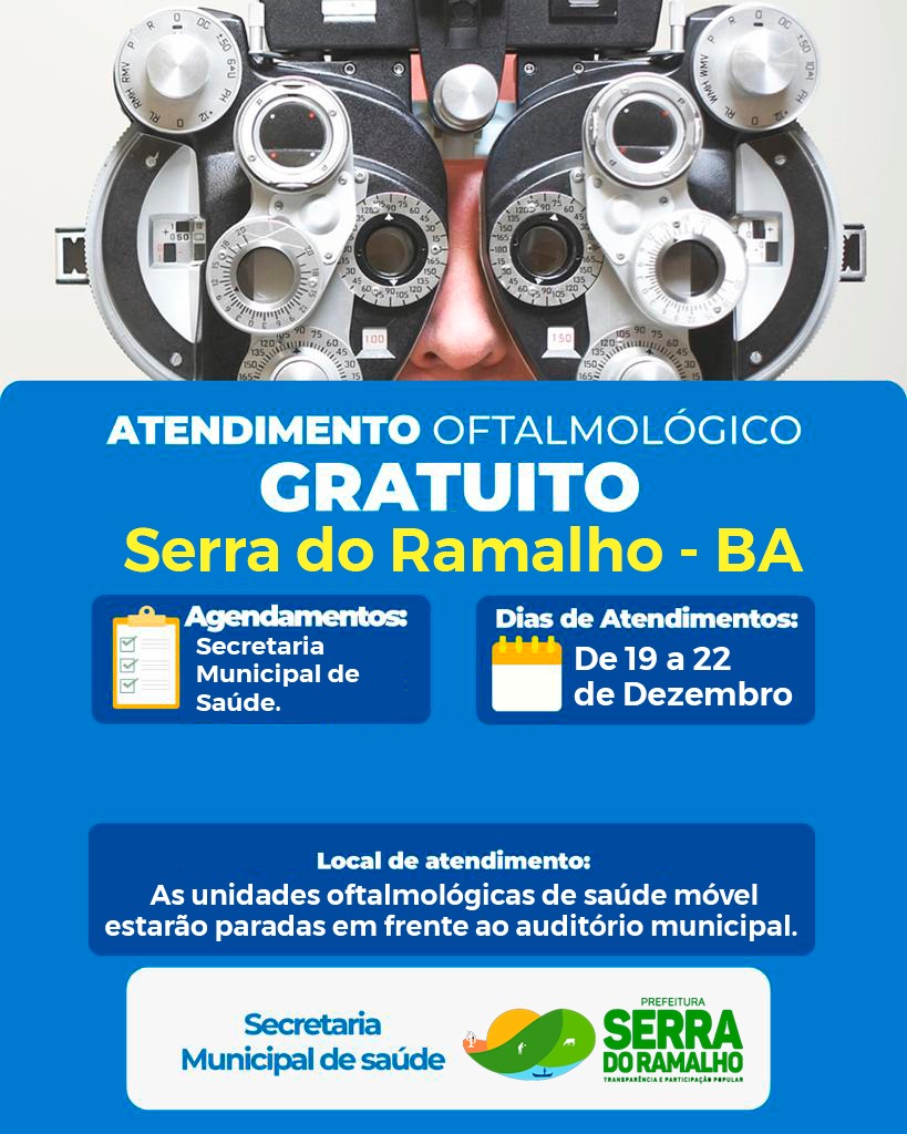 De 19 a 22 de dezembro será realizado atendimento oftalmológico gratuito através da Secretaria Municipal de Saúde!